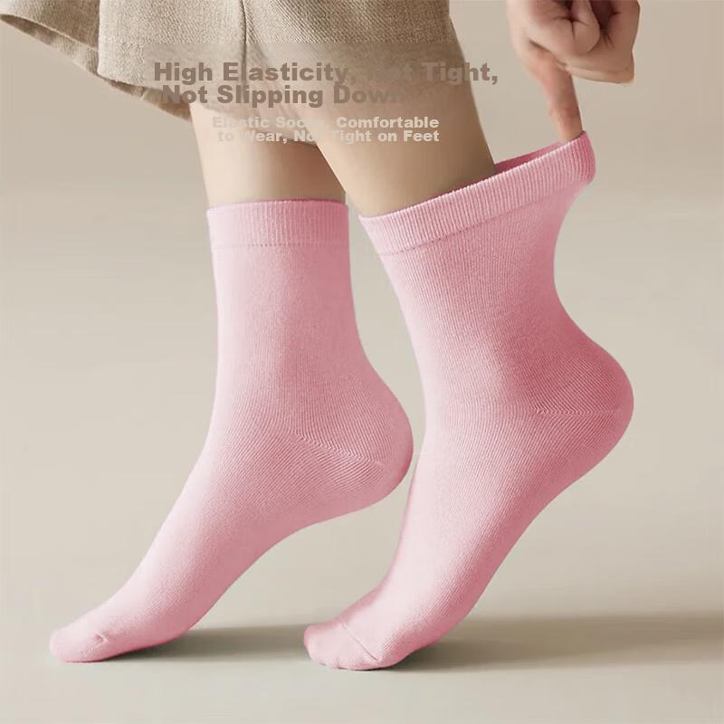 Women's Socks, Pure Cotton, 7A Grade And Odor-Resistant, Mid-Calf Women's Socks, All-Cotton Comfortable Breathable Ladies Cotton Socks, 6 Pairs