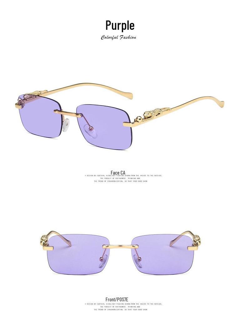 Cheetah Frameless Square Retro Leopard Metal Sunglasses 2022 Trend