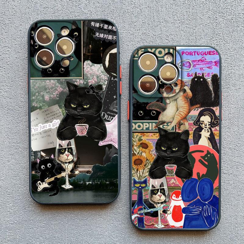 Художественная Сшивка Изображений Черная Кошка Чехол для Телефона Для iPhone 14 13 12 Mini 11 Pro Max 16 15 Pro Max Plus XS XR X 7 8 SE2 Задние Крышки