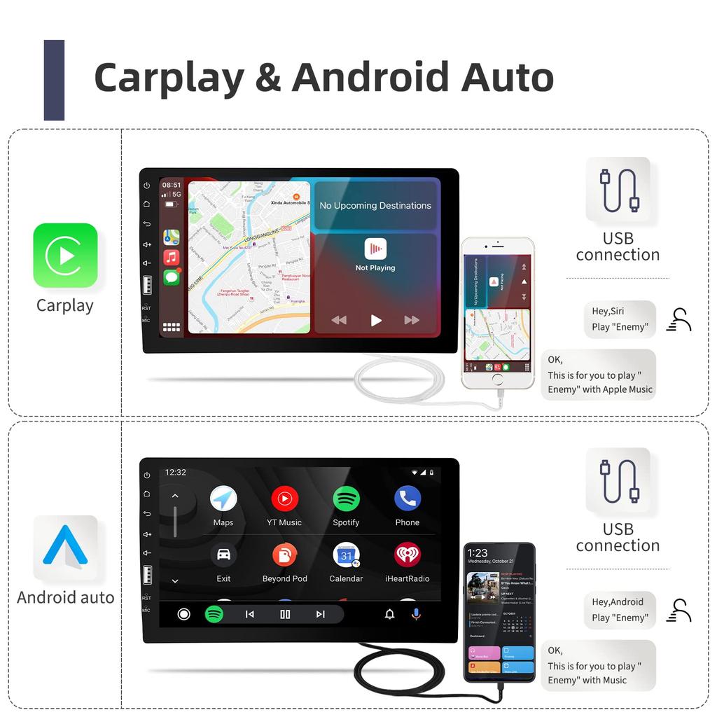 Hodozzy 9-дюймовая однодиновая автомобильная стереосистема CarPlay с сенсорным экраном, автомобильное радио, Bluetooth FMAM аудиоприемник, iOS/Android Mirror Link, USB автомобильная мультимедиа