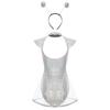 Womens Space Alien Cosplay Costume Fly Sleeve Cutout Briefs Bottom One Piece Bodysuit with PVC Skirt Hair Hoop Headband