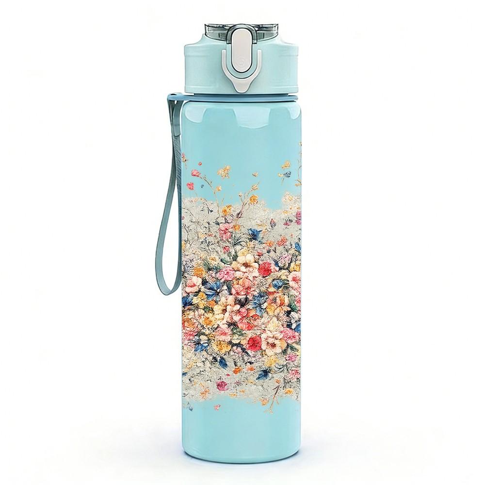 1PC Multicolor Paint Splash Texture Print 750ml Color Plastic Sports Water Bottle Leakproof Flip Straw Lid Suitable for Sports Office Home Use
