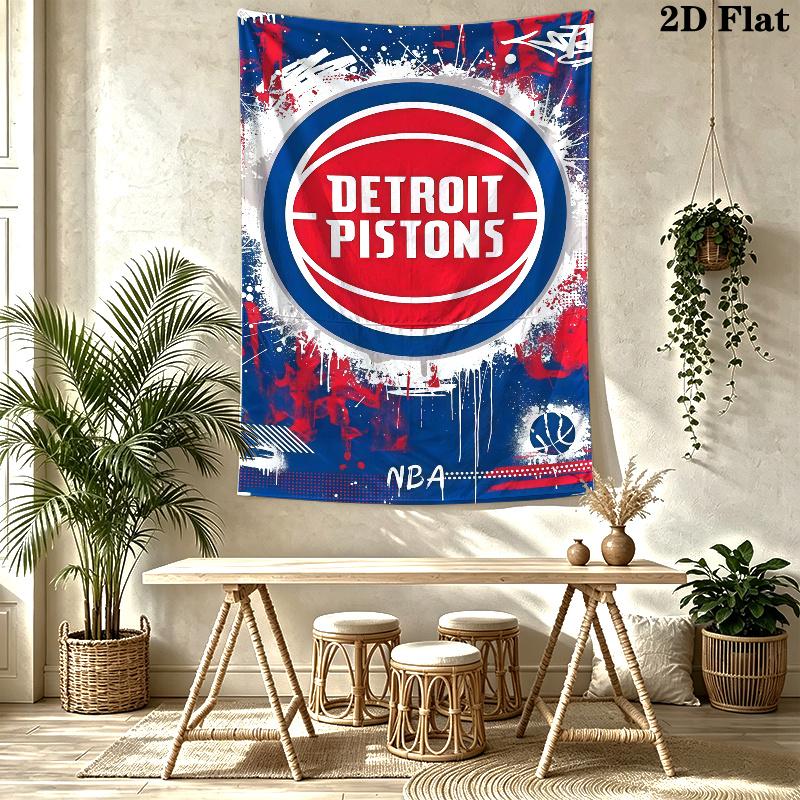 Detroit Pistons Logo Wall Tapestry Aesthetic Wall Hanging Printed Fabric Blanket Decorative Tapestries for Bedroom Living Room Home Decor