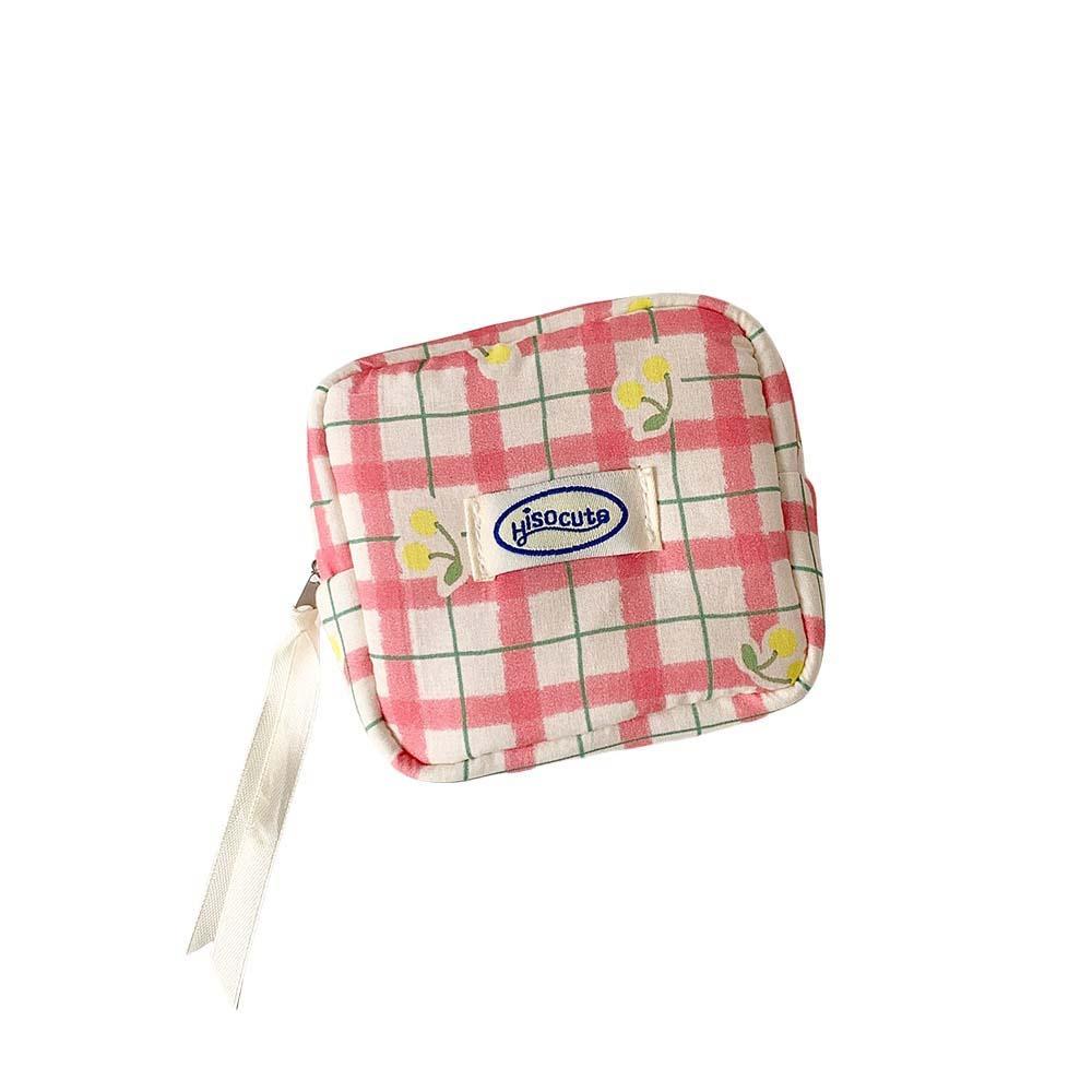 Large Capacity Y2K Cherry Pencil Case Checkered Cartoon Cherry Makeup Bag Korean Pencil Bag Gifts