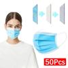 50Pcs 3-Layer Mask Face Masks Melt Blown Cloth Disposable Safety Anti-Dust Protective Masks Blue Adults Non-Wove Masque