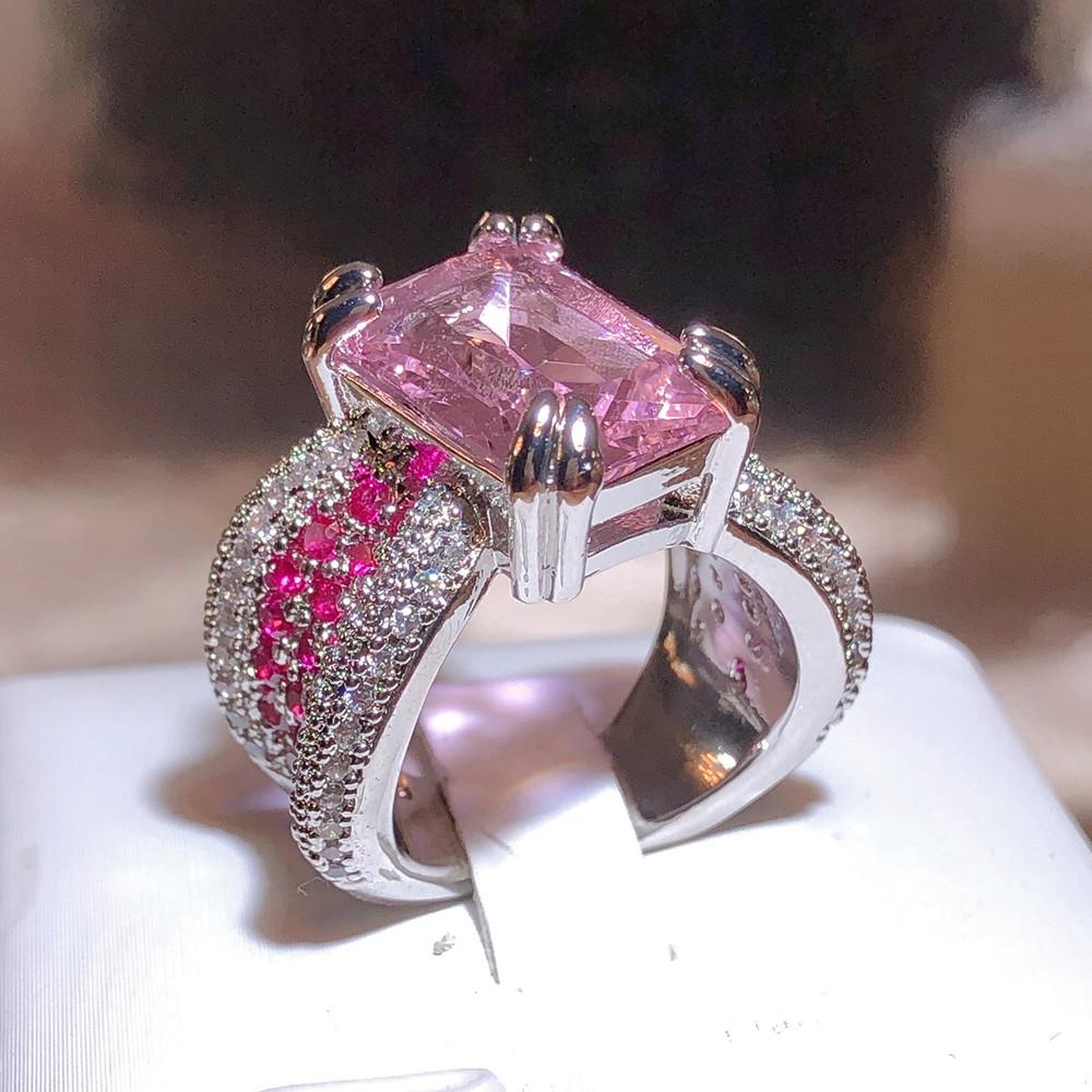 High-definition Pink Diamond Ring Female Personality Opening Pink Four-claw Gemstone Ring Party Birthday Gift Valentine's Day Gift Women Jewelry