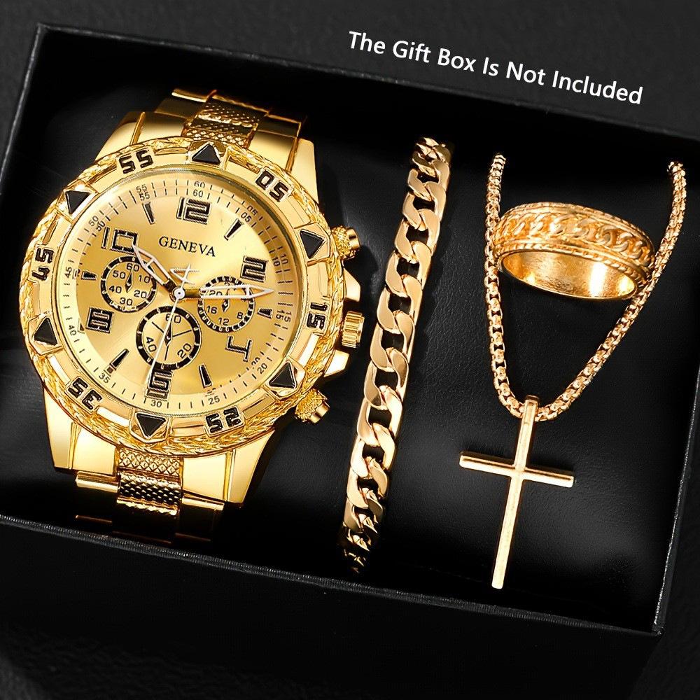 Мужские часы Geneva Blu-ray Glass Стальной ремешок Кварцевые часы Три циферблата Деловые Повседневные