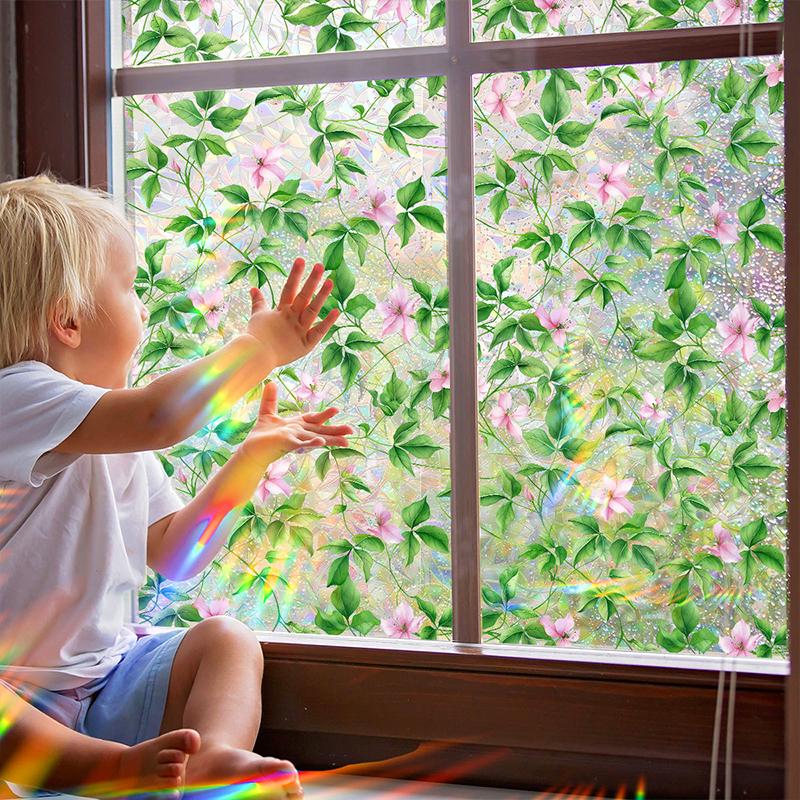 1 Sheet Glass Sticker Double-sided Viewing Stained Removable PVC Colorful Window Stickers Flower & Vine Glass Window Film