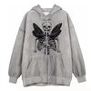 Dark Skull Graphic Zip Up Hoodie Gothic Streetwear Loose Fit Men Women Teens
