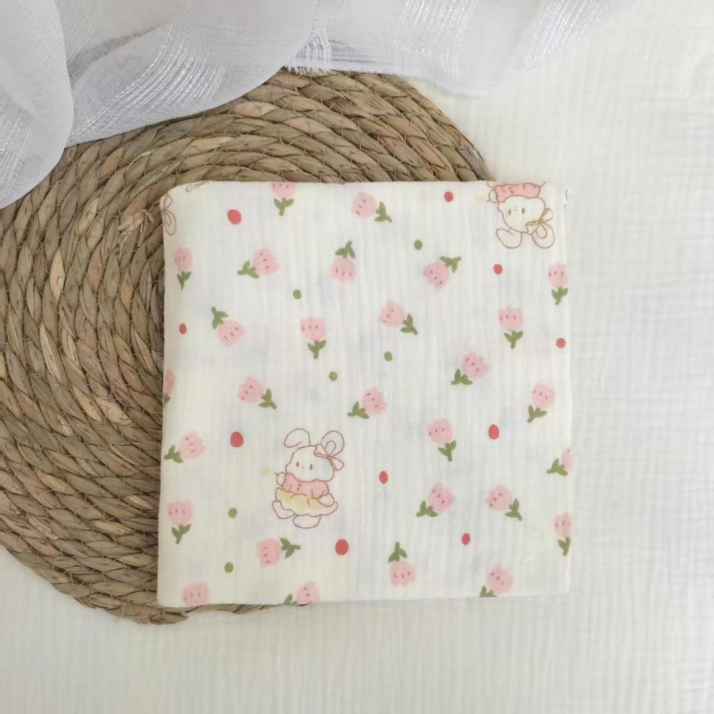 Cartoon Print Double Layer Crinkle Muslin Baby Swaddle Blanket