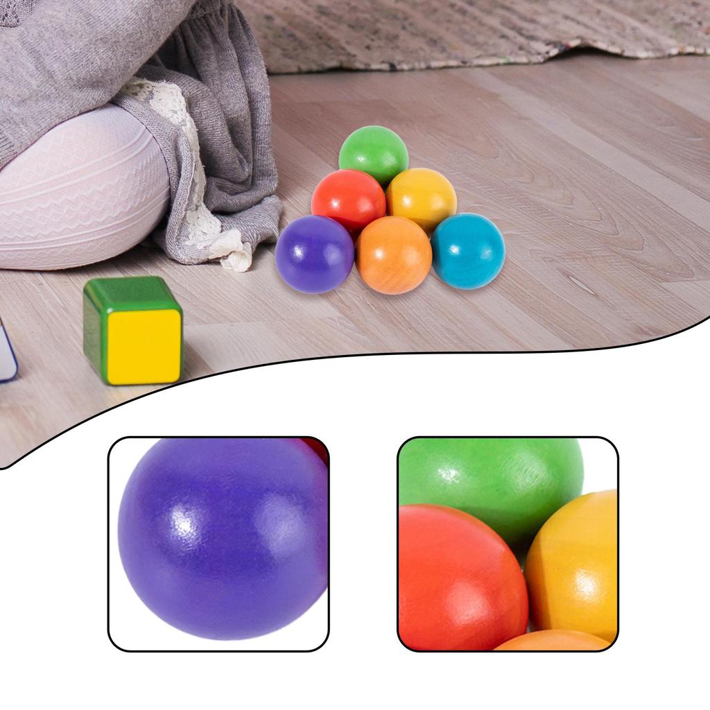 6Pcs Rainbow Wooden Balls Color Sorting Replacement Matching Games Preschool Learning Materials for