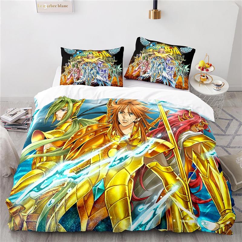 Мультяшный 3D Постельный комплект Saint Seiya с принтом Аниме Пододеяльник Наволочка Взрослый Детский Комплект чехла для одеяла Двуспальный Полуторный Двуспальный Кинг-сайз