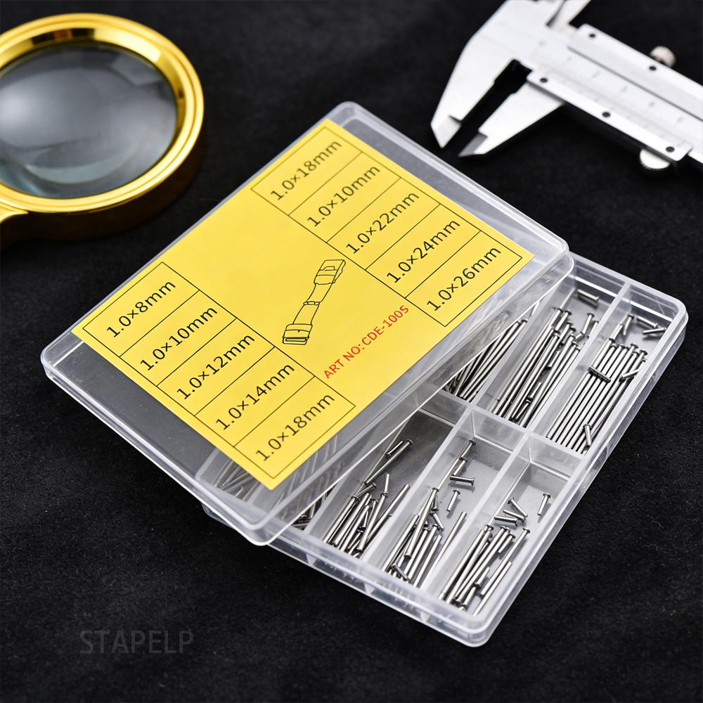 Watch Band Spring Bar Set 100pcs 8-26mm 1.0mm Thick Metal Watch Pins Clasp Buckle Tube Durable Watch Replacement Parts Universal