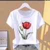 (Osiyo o'lchami) Qisqa yengli futbolkalar trend T yoqimli gul naqshli gul Kiyim Moda Print Ayollar Kundalik Ayollar Top Grafik Futbolka