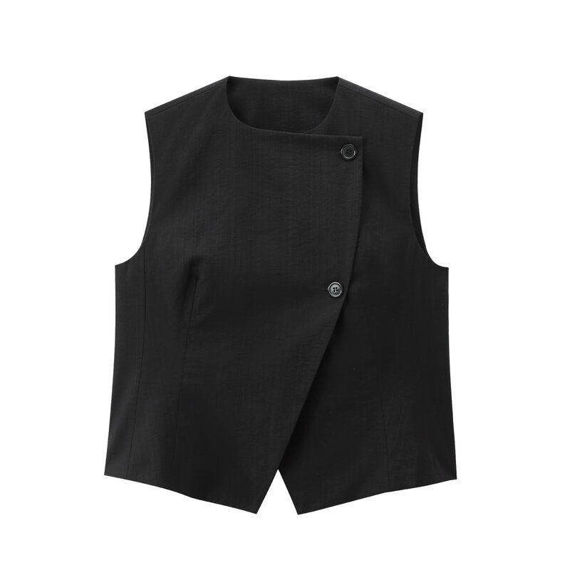 Fashion Style 2024 Autumn New Women's Clothing Easiest for Match Double Breasted Sleeveless Round Neck Vest High Waist Shorts 8843298