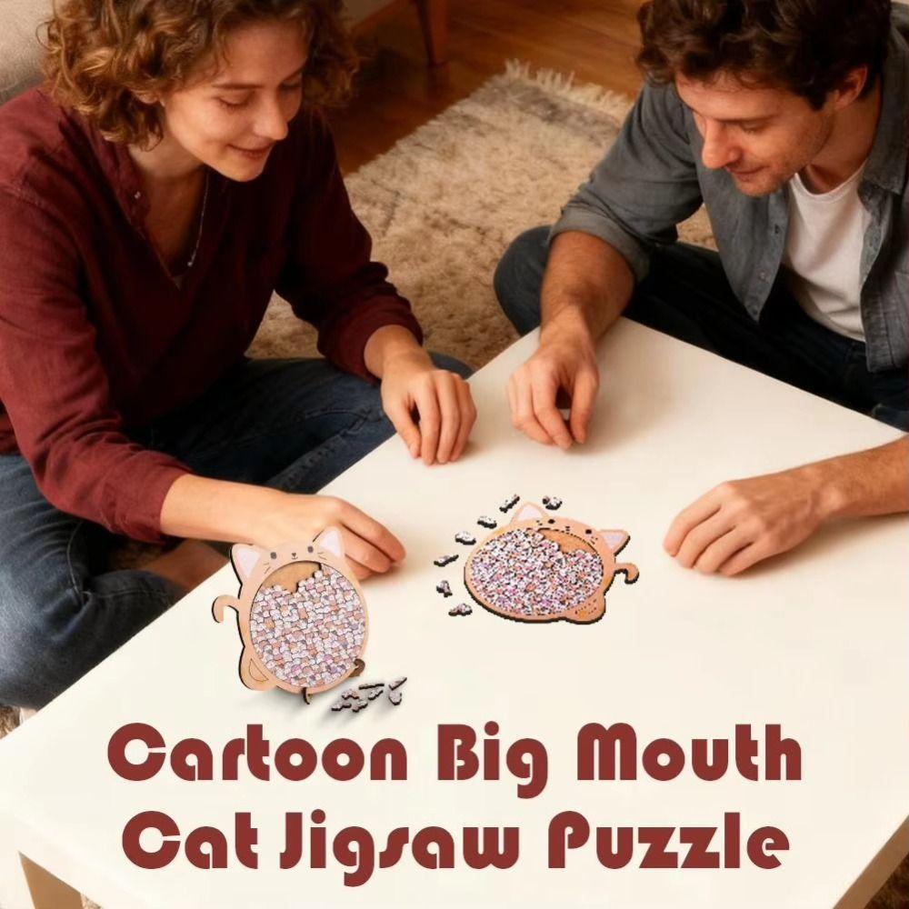 Big Mouth Wooden Puzzle Home Decor Cat-Shaped Puzzle Creative Cat Jigsaw  Children Toys