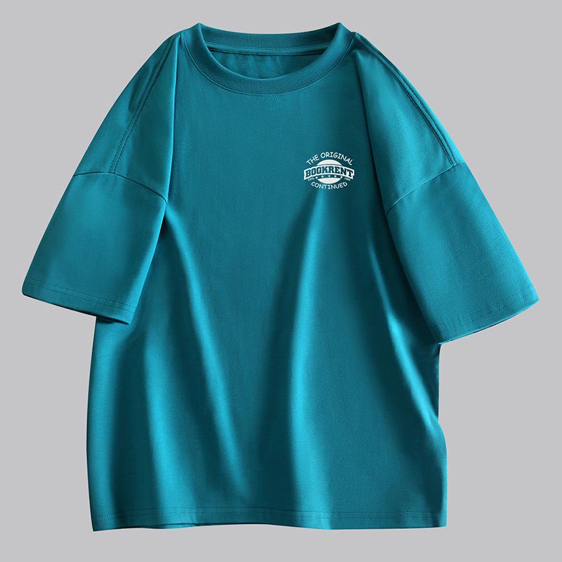Тяжелая гребенная мужская хлопковая футболка свободного кроя с коротким рукавом и принтом