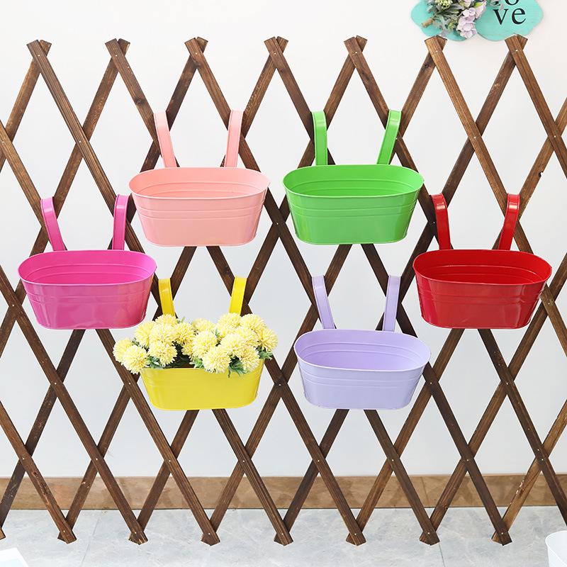 Oval Iron Art Hanging Flower Pot – Succulent Wall Mount Bucket for Balcony Decor