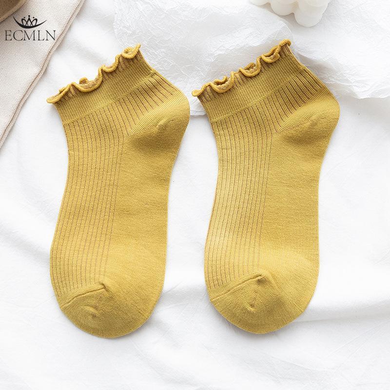 Летние повседневные кружевные милые носки средней длины модные женские носки конфетного цвета из хлопка