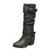 Women's High Boots Buckle Strap Knight Heels Riding Women Bottes Femme Size 43 Mid-calf Winter Rome Square Pu Leather K9