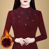 New Winter Double-sided German Velvet Ironing Diamond Base Shirt for Women Long-sleeved Half-high Neck Fashionable Slim T-shirt Top