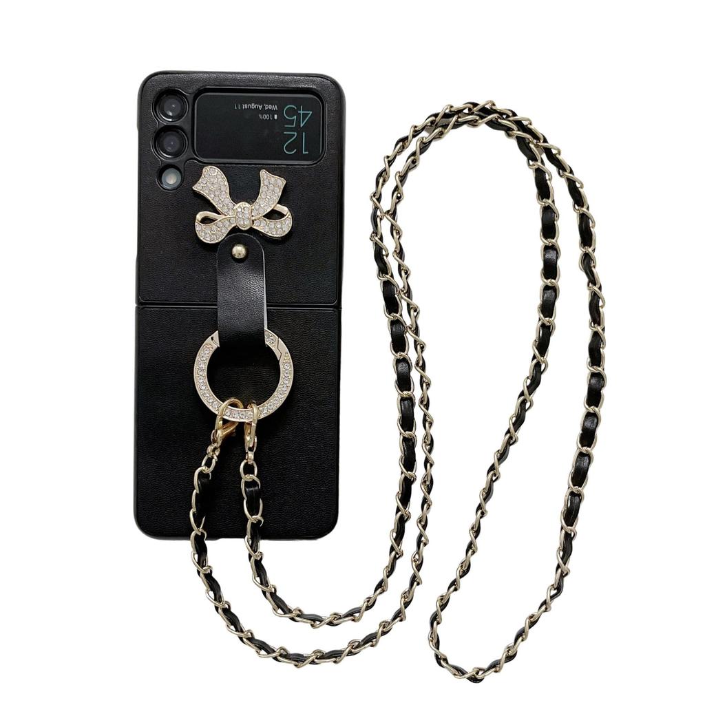Samsung Galaxy Z Flip3/4 Crossbody Protective Case with Folding Screen, Bow Ring Buckle.