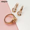 SIMJOO Rose Gold Zircon Flower Earrings Ring Set