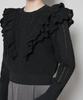 Nano Universe Ruffle Cable Knit F Women's Pullover, 010, Black, 669-5222324
