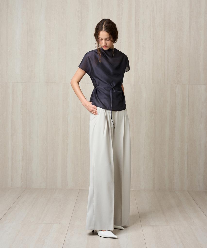 RE RHEE Pleated Wide Trousers Ecru
