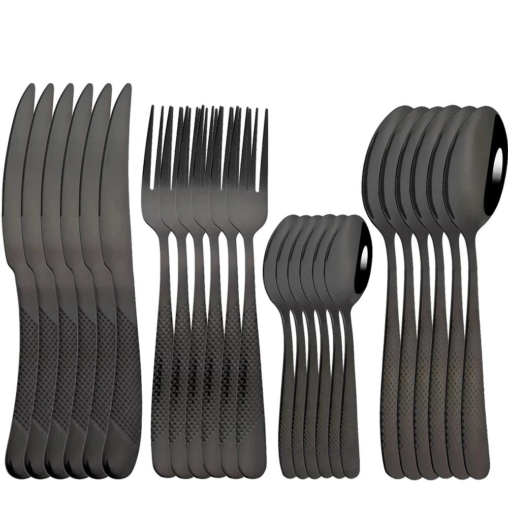 24Pcs Flatware Sets Stainless Steel Dinnerware Western Cutlery Knife Fork Tea Spoon Tableware Dinner Set Mirror Dishwasher Safe