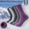 5 Pairs Merino Wool Hiking Socks, Thermal Warm Winter Thick Cushion Moisture Wicking Crew Boot Socks for Women&Men, Winter Warm Essentials