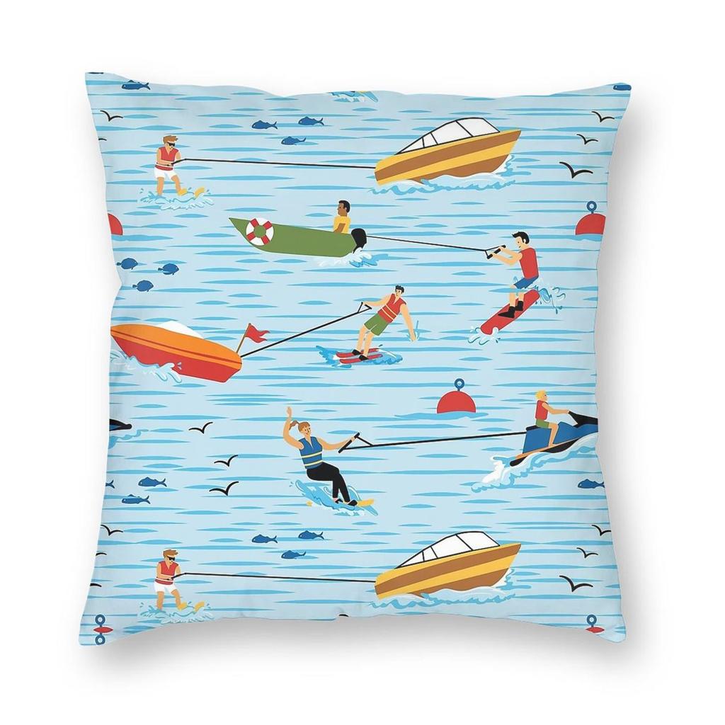Water Skiing On Lake Square Pillowcase Polyester Linen Velvet Pattern Decor Throw Pillow Case Home Cushion Cover Wholesale