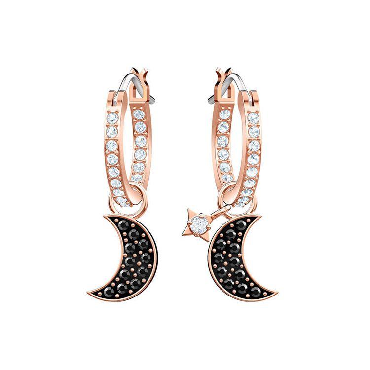 Swarovski Symbolic Mysterious Star And Moon Pierced Earrings Women earrings Black 5440458