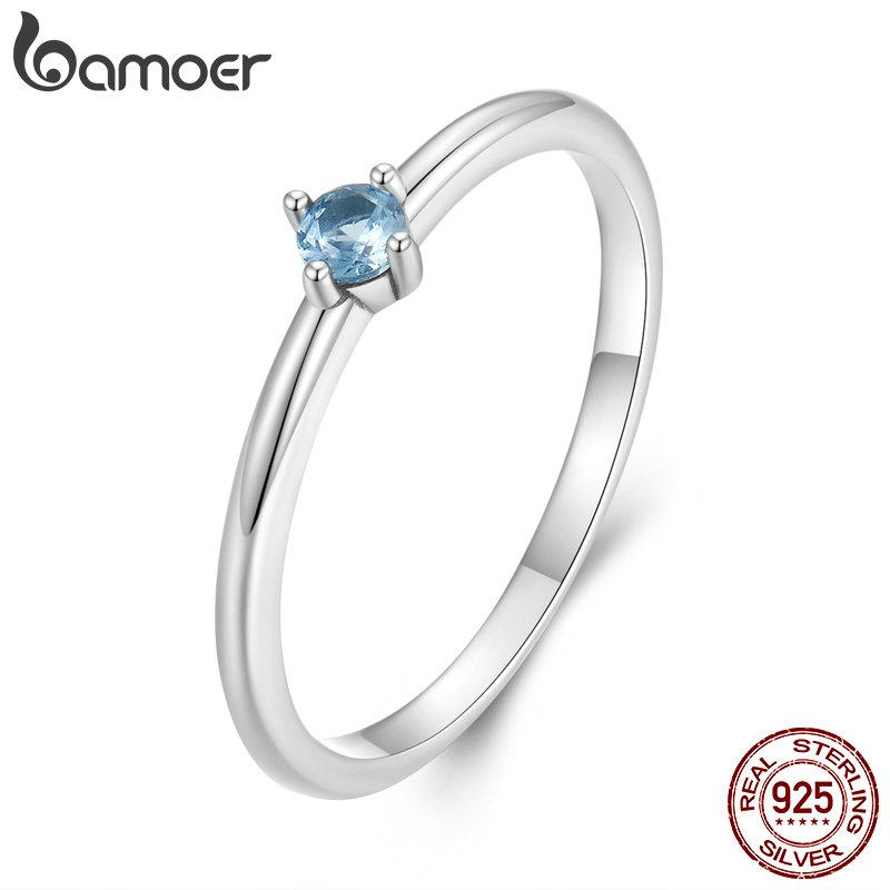 BAMOER из стерлингового серебра 925 пробы, минималистичное кольцо с синим цирконом и красочное кольцо из рыбьей чешуи для женщин, эффектное кольцо, ювелирные изделия, подарок