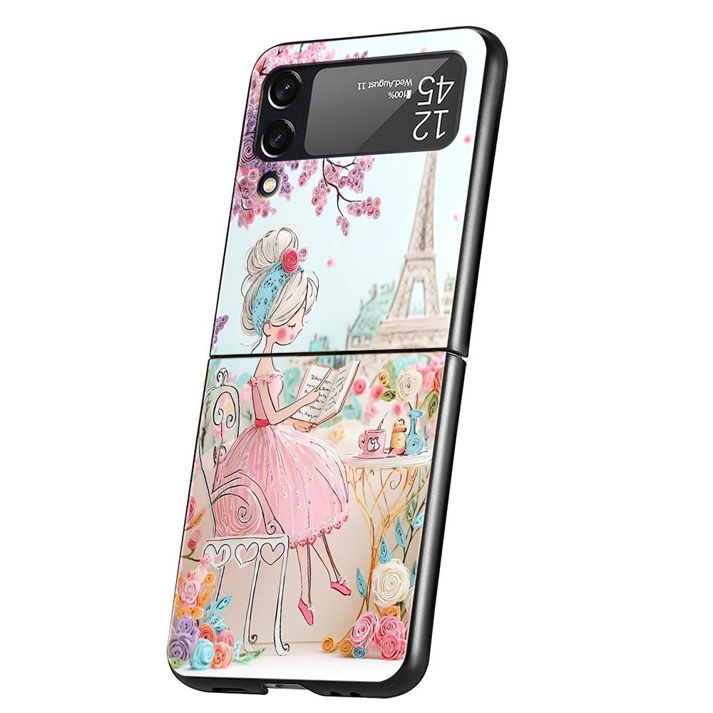 Жесткий ПК чехол для телефона Samsung Galaxy Z Flip 7 6 5 4 Черная крышка для Galaxy Z Flip 3 Складной противоударный Capas Мультяшная девушка Сумки