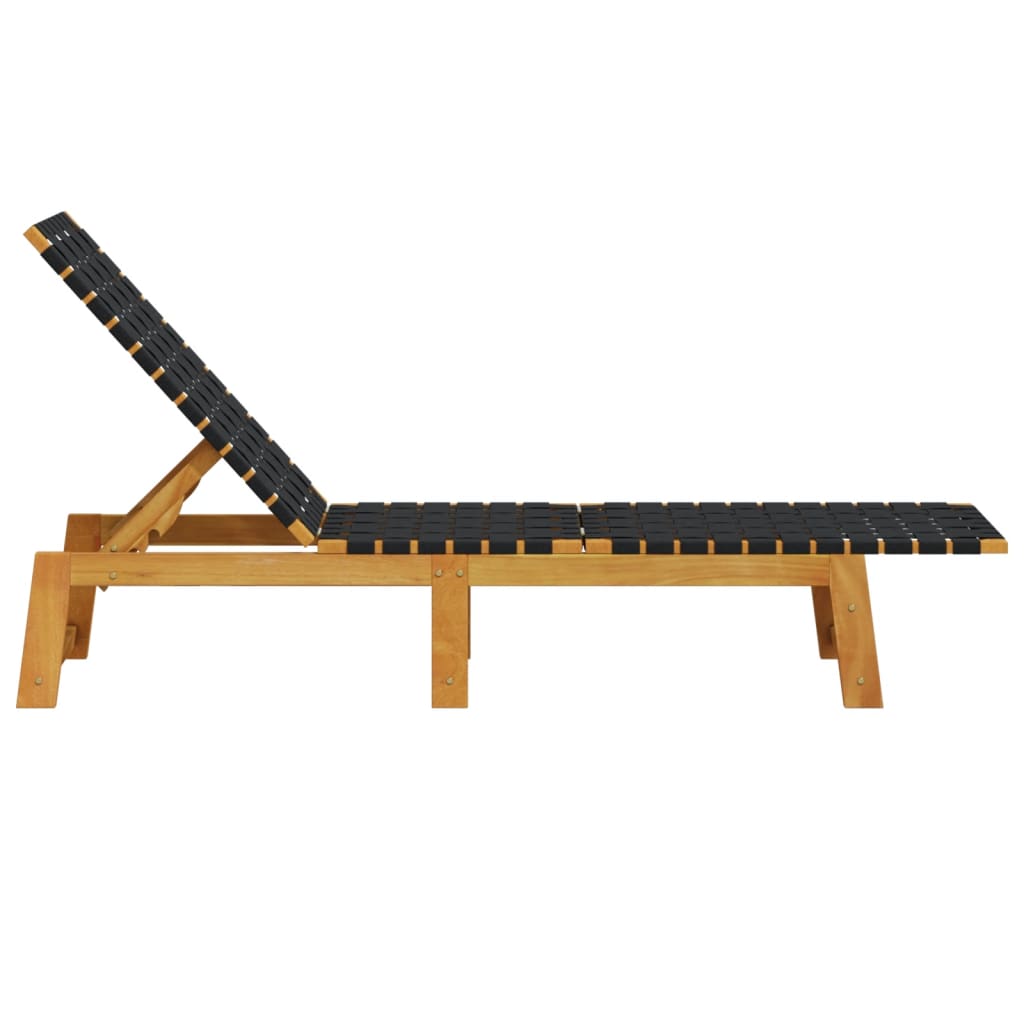 Black Sun Lounger Solid Acacia Wood and Fabric