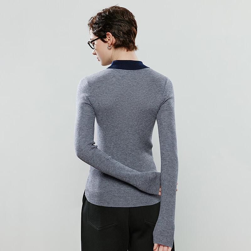 Chuyu Women's Faux Two-Piece Contrast Polo Neck Wool Knit Top