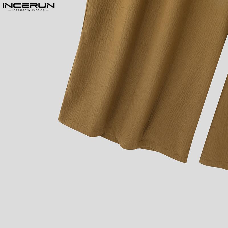 INCERUN Мужские повседневные свободные брюки с широкими штанинами и застежкой-молнией на талии