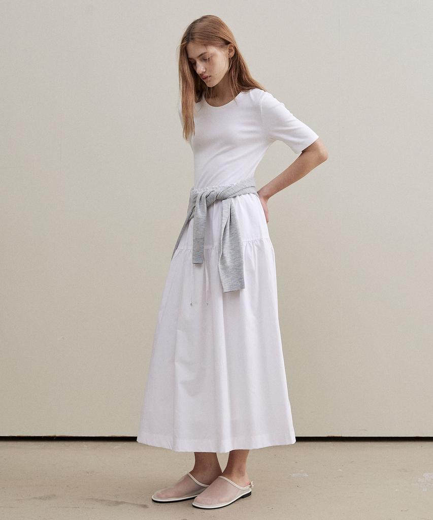 Artid Mix String Short Sleeve Dress_White