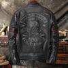 Embroidery Skull Motorcycle Genuine Leather Jackets Natural Cowhide Moto Biker Leather Coat Men 'S Spring and Autumn Clothing