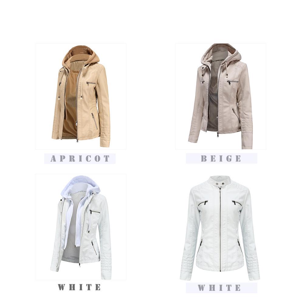 Женский комплект куртки и пальто с капюшоном из искусственной кожи с эффектом стирки больших размеров - Съемный