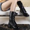 Женские черные ботинки большого размера, модные ретро-шорты с пряжкой на ремне, мотоциклетные ботинки для пары, женские военные ботинки