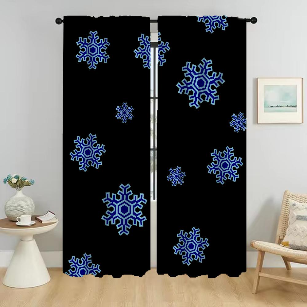 Blackout Curtains for Living Room Cartoon Snowflake Window Curtain for Room 2 Panel Halloween Decoration Partition Shades Camera