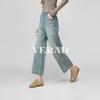 Retro elastic wide straight leg jeans for women, size 9 casual plus loose wide leg pants