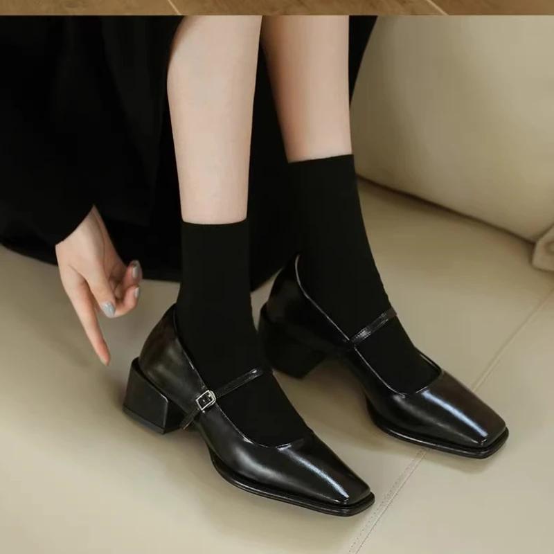 Fashion Spring and Autumn Style Fashionable Simple Square Toe Low Heel Solid Color Pumps for Party Dress Shoes for Women Mary Jane Shoes