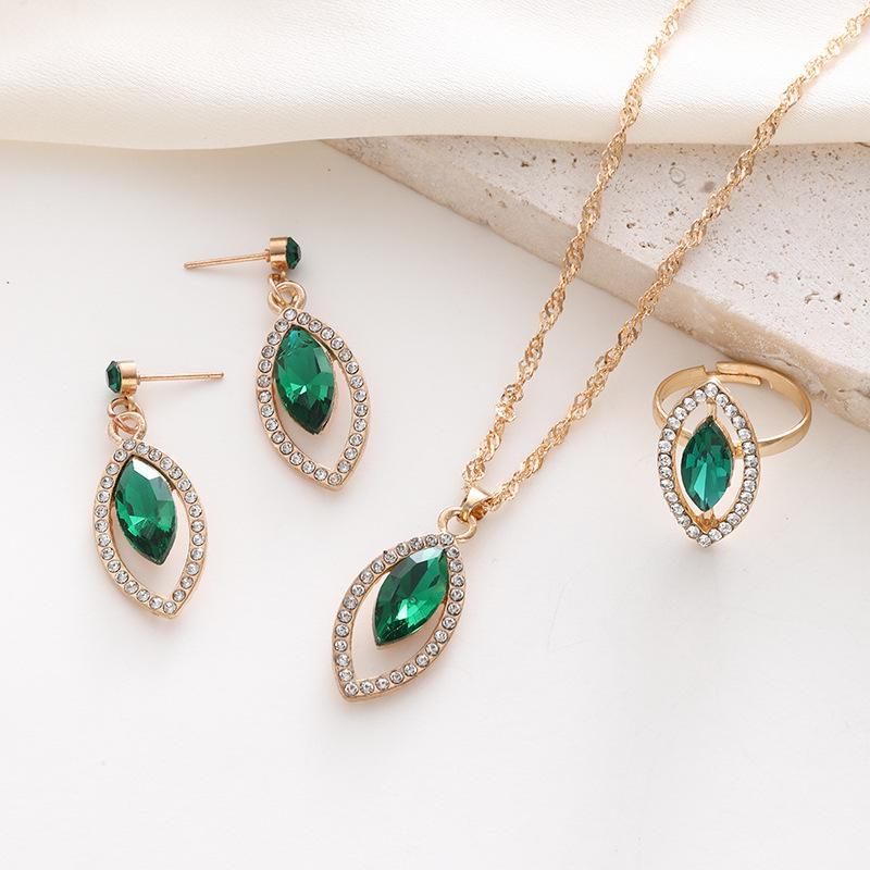 Роскошный европейско-американский набор модных украшений: Элегантное колье, серьги и кольцо с камнем «кошачий глаз»