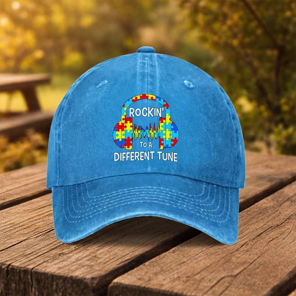 Кепка для бейсбола с надписью "Rockin Different Tune Autism Awareness", из стираного хлопка, регулируемая, для улицы, от солнца