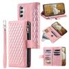 For Samsung Galaxy S26+ Wallet Case Rhombus Stitching Line PU Leather Phone Cover with Wrist Strap