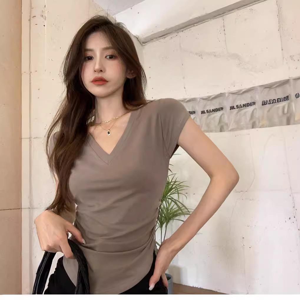 Women's V-Neck Flutter Sleeve Slimming Top - Summer 2024 Collection