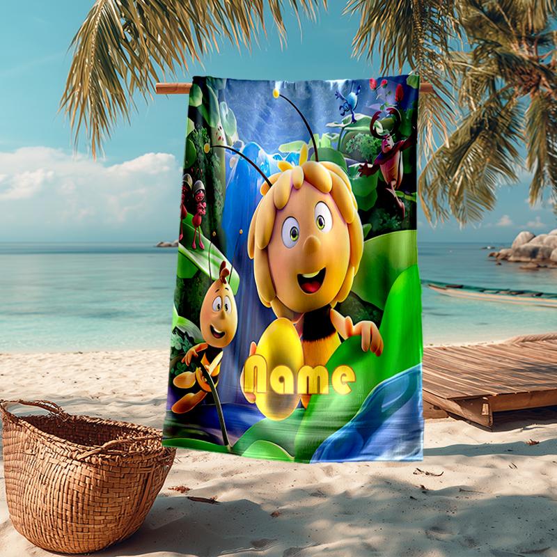 Custom Name Ultra-Soft Beach Towel with Maya the Bee Theme,Ideal for Pool - Camping, Diving - Perfect Travel Essential, Vibrant Beach Towel.